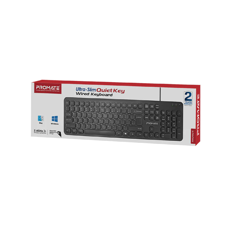 Promate Wired Ultra-Slim Ergonomic Keyboard (EASYKEY-4)