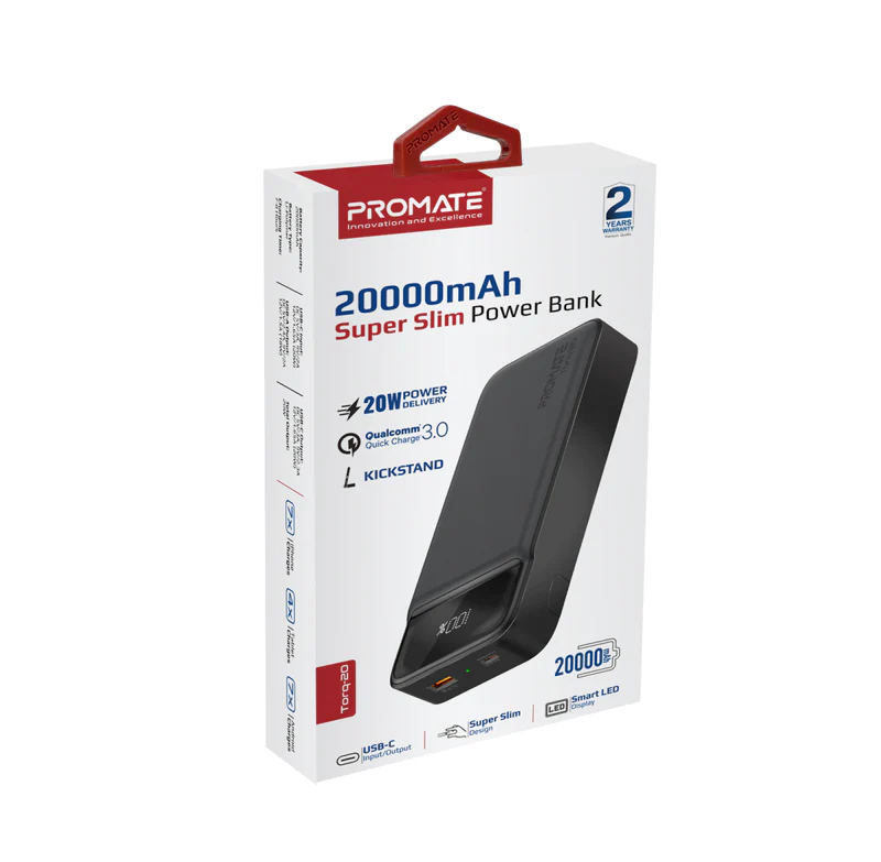 romate 20000mAh Ultra Slim Power Bank (TORQ-20) - 20W Power Delivery, Quick Charge 3.0 Ports