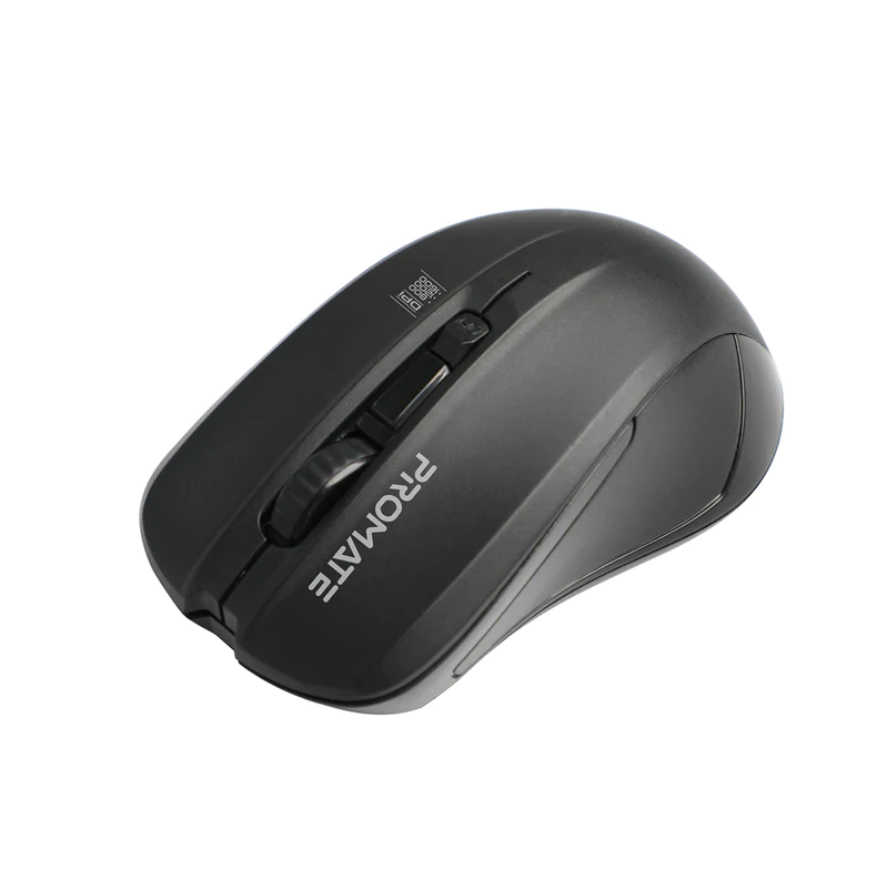 Promate 1600DPI Wireless Ergonomic Contoured Mouse (CONTOUR.BLACK) - Adjustable 1600 DPI, Comfort Performance