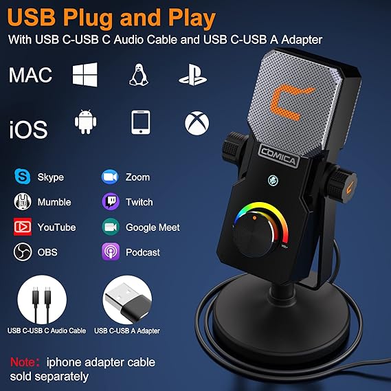 Comica STA-U1 USB Desktop microphone for Gaming with RGB Light