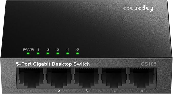 Cudy GS105 5-Port Gigabit Unmanaged Switch, Ethernet Hub & Splitter, Plug & Play, Fanless Metal Design, Traffic Optimization
