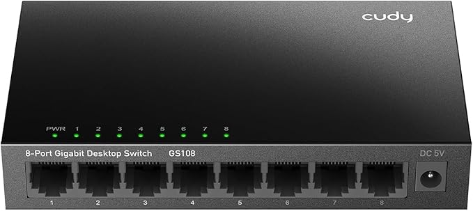 Cudy GS108 8-Port Gigabit Unmanaged Network Switch, Ethernet Hub & Splitter, Plug & Play, Fanless Metal Design, Shielded Ports, Traffic Optimization