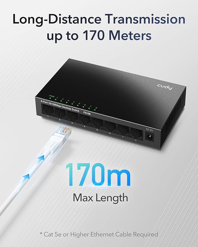 Cudy GS108 8-Port Gigabit Unmanaged Network Switch, Ethernet Hub & Splitter, Plug & Play, Fanless Metal Design, Shielded Ports, Traffic Optimization