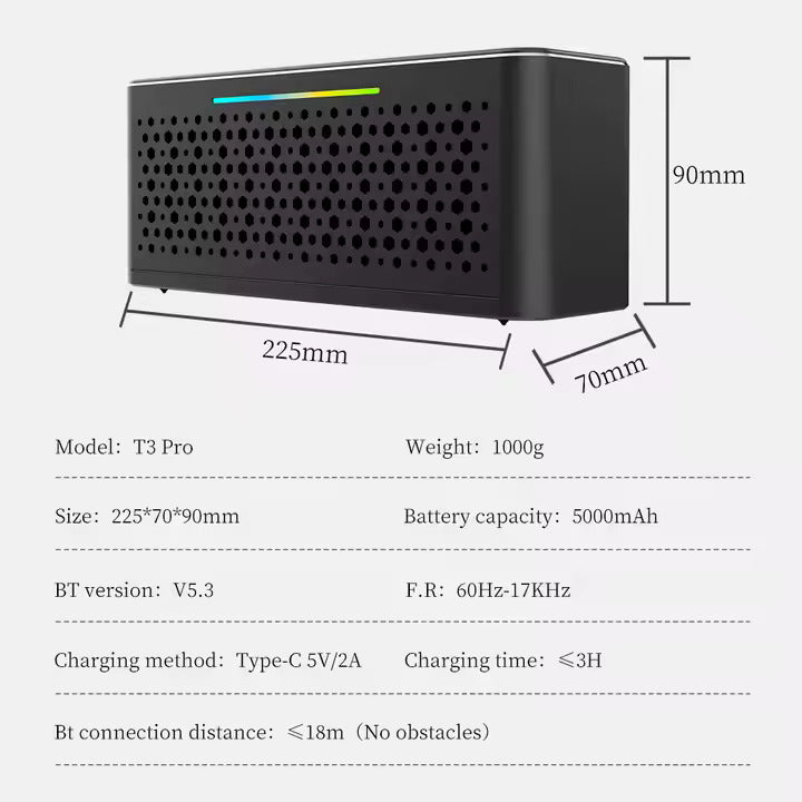 Cyboris T3 Pro 2025 New Release Metal Housing Case 60W Wireless Portable Speaker with RGB Led Light Deep Bass