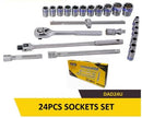 Uyustools DAD24U 1/2" Drive 24-Piece Socket Set – Heavy-Duty Chrome Vanadium Steel Sockets for Mechanics & DIY