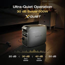EcoFlow DELTA 3 Plus 30 dB ultra-quiet portable power station operating silently in a dark bedroom setting