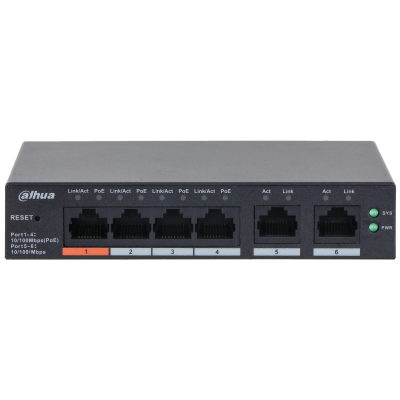 Dahua DH-CS4006-4ET2ET-60 6-Port Cloud Managed PoE Switch – 4-Port PoE, 2 Uplink, Desktop Smart Network Switch