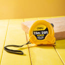Deli EDL9075Y 7.5m x 125mm Steel Measuring Tape – Heavy Duty Professional One-Button Tape with Metric and Inch Markings for Workshop, Construction, and Industrial Applications 