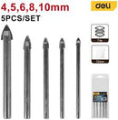 Deli EDH-CZZ005-ED1 5pcs Glass Drill Bit Set – High Quality Carbide Tip Drill Bits for Glass, Ceramic, Tile, and Precision Drilling Applications
