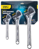 Deli EDL006A-3 150mm, 200mm, 250mm 3PCS Adjustable Wrench Set – Heavy Duty Professional Adjustable Spanners for Workshop, Automotive, Construction, and Industrial Applications