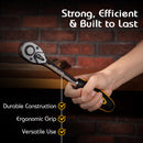Deli EDL2521 1/2 Inch 45 Tooth Ratchet Wrench – Heavy Duty Reversible Ratchet Hand Tool with Quick Release and Comfortable Grip for Automotive, Mechanical and Workshop Use