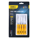 Deli EDL3104 4 Piece Pick and Hook Set – Precision Tool Set for Automotive Repair, Seal Removal, O-Ring Handling, and Workshop Maintenance Applications