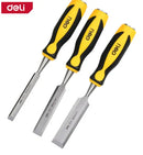 Deli EDL6203-ED1 12mm, 19mm, 25mm 140mm 3pcs Wood Chisel Set – Professional Chrome Vanadium Steel Chisels for Woodworking, Carpentry, Workshop, and Industrial Applications