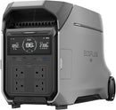 EcoFlow DELTA Pro 3 portable power station front view showing LCD screen, UK 3-pin AC outlets, USB-C ports, and heavy-duty wheels in Nairobi Kenya