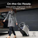 EcoFlow DELTA Pro 3 portable power station being wheeled by ergonomic handle next to car showing 51.5kg weight and compact dimensions