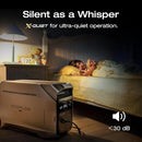 EcoFlow DELTA Pro 3 X-QUIET ultra-silent operation under 30 dB running next to bed in a dark bedroom