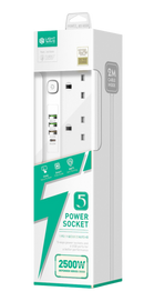 LightWave EXT 54U Power Extension 5 Ports AC with 4 USB Ports Universal Socket Outlets 2 Metres