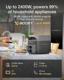 EcoFlow DELTA 3 UK powering coffee maker on kitchen counter demonstrating 1800W X-Boost output for household appliances