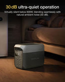 EcoFlow DELTA 3 UK 30 dB ultra-quiet portable power station running silently next to bed in dark room