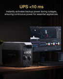 EcoFlow DELTA 3 UK providing under 10ms UPS backup power to desktop computer monitor during blackout in home office