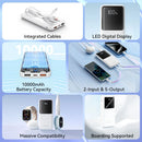 Vention FHOB0 Portable Power Bank (Micro-USB + Type-C + USB-A + USB-A Ports) with Built-in USB-C and Lightning Cables and LED Display 10000mAh 22.5W