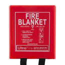 Unfolded 1.2m x 1.2m heavy-duty woven fiberglass fire blanket showing heat-resistant edge stitching