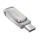 SanDisk Ultra Dual Drive Luxe 64GB 400MBs metal flash drive connected to smartphone and laptop