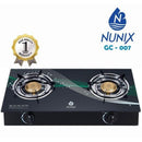 Nunix GC-007 Auto Ignition Table Top Glass Top 2 Burner Gas Cooker – Fast Cooking, Durable Glass Top & Easy Cleaning
