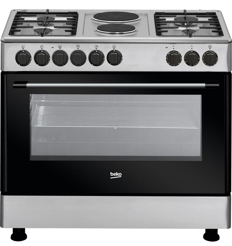 Beko GE12121DX 4 Gas + 2 Hot Plates 90*60 Wide Oven Fan-assisted Freestanding Cooker