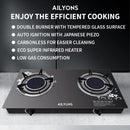 AILYONS GS005A-1 2 Burner Glass Top Gas Cooker &amp; Infrared Double Burner – Fast Heating, Energy Efficient &amp; Durable Design