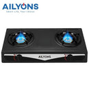 AILYONS GS013-3 Stainless Steel Double Burner Gas Cooker Table Top Stove – Durable Design, Fast Heating & Easy Cleaning