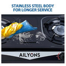 AILYONS GS013-3 Stainless Steel Double Burner Gas Cooker Table Top Stove – Durable Design, Fast Heating & Easy Cleaning