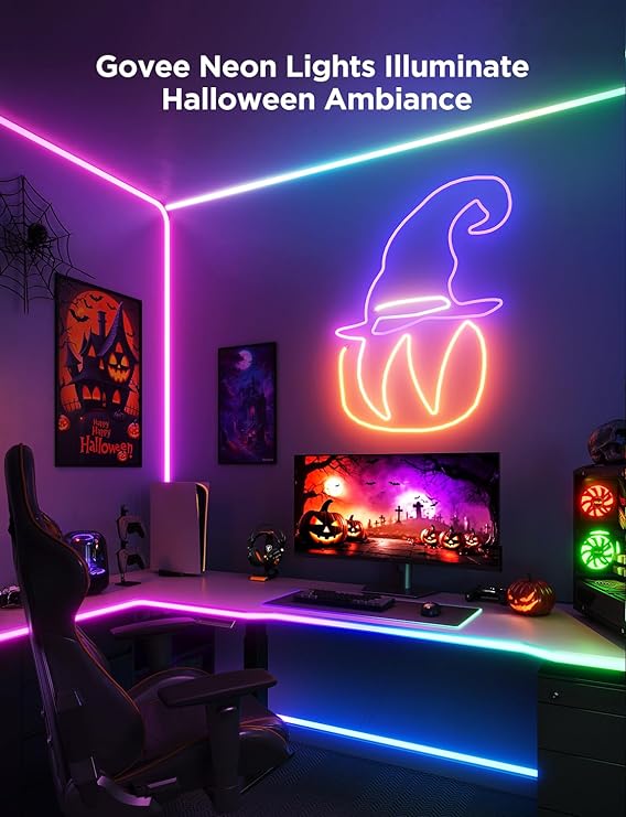Govee RGBIC Gaming Lights, 3M Neon Rope Lights Soft Lighting | Digital ...