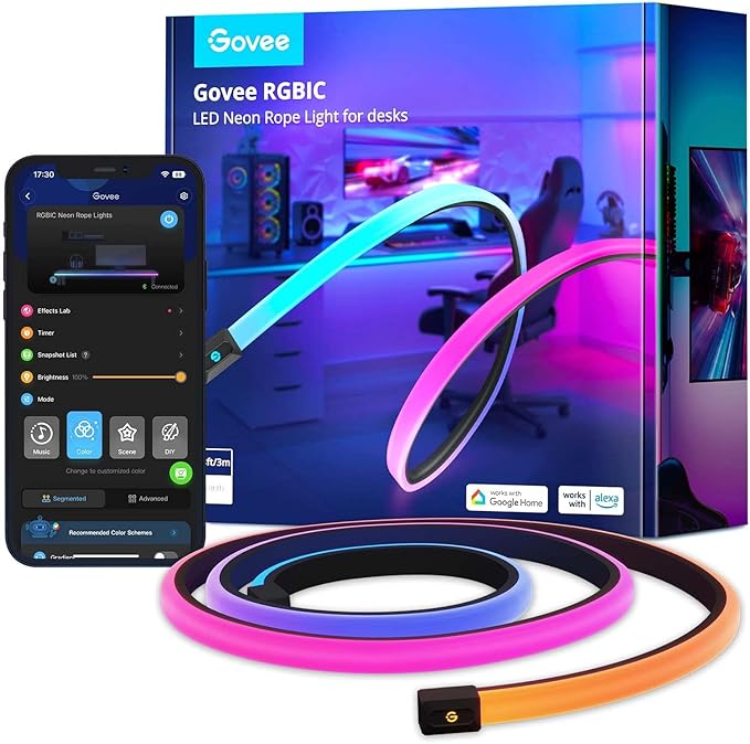 Govee RGBIC Gaming Lights, 3M Neon Rope Lights Soft Lighting