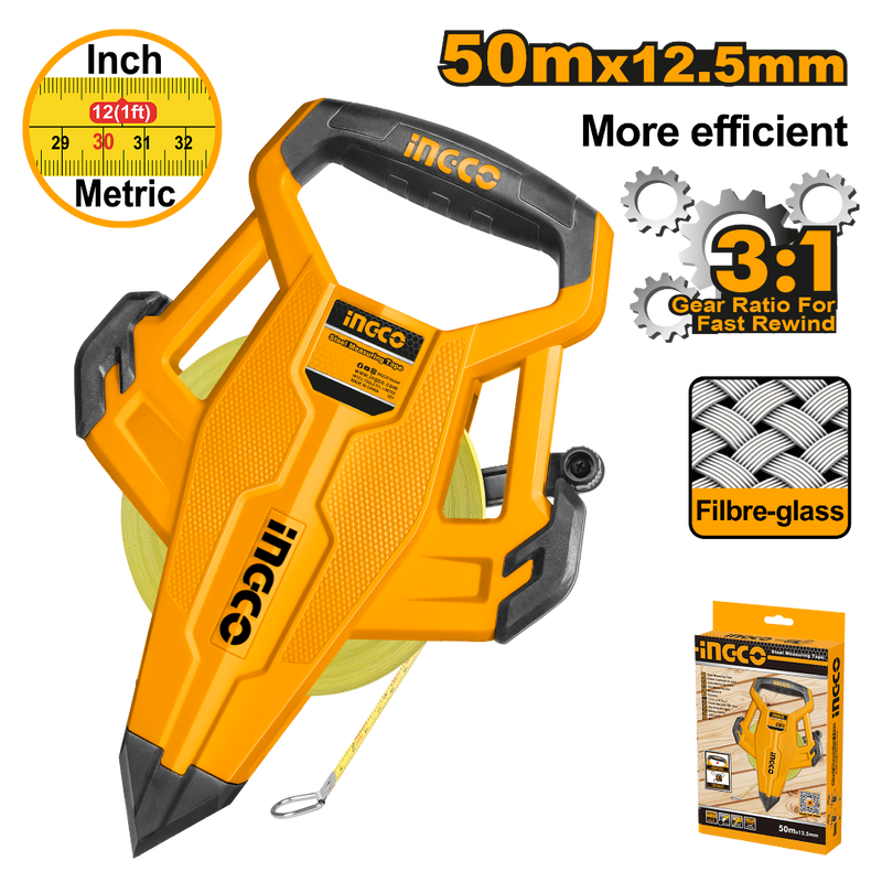 Ingco HFMT8350 Fibreglass measuring tape 50mx12.5mm