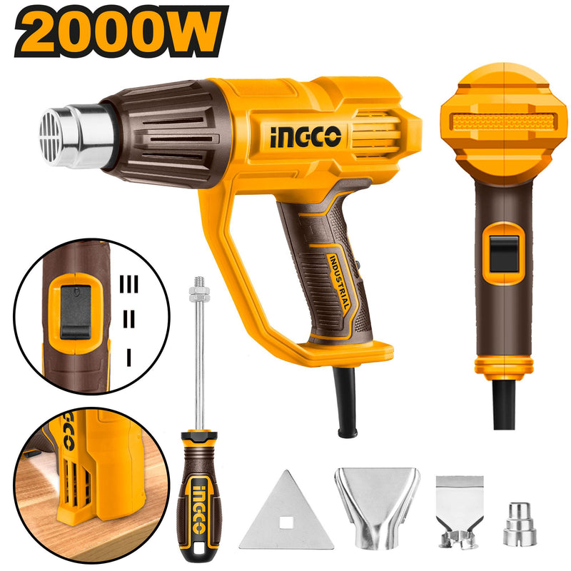 Ingco HG200078 Heat Gun - 2000W, Variable Temperature, Adjustable Airflow