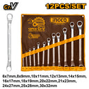 Ingco HKSPA3142 12-Piece Offset Ring Spanner Set - Sizes 6-32mm, Fine Polished