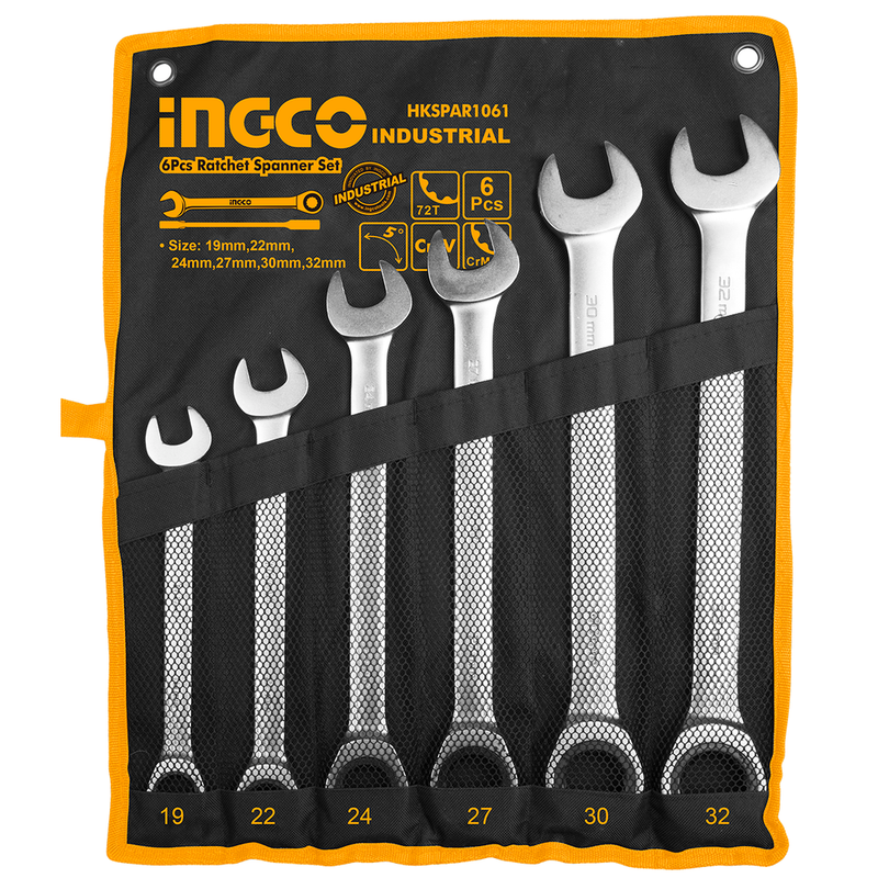 Ingco HKSPAR1061 Ratchet Spanner 6pcs Set 19-32mm