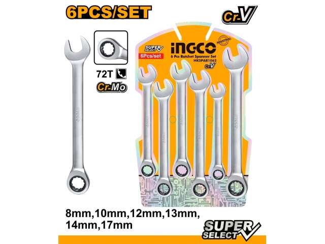 Ingco HKSPAR1062 6 Pcs ratchet spanner set
