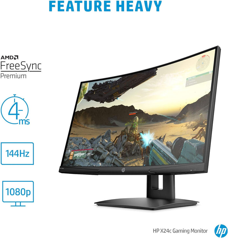 HP X24c Gaming Monitor, 24 Inch, 1500R Curved Gaming Monitor