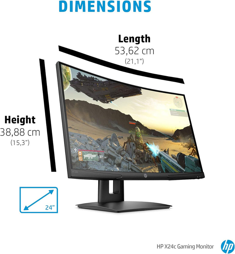 HP X24c Gaming Monitor, 24 Inch, 1500R Curved Gaming Monitor
