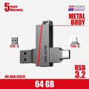 Hiksemi HS-USB-E307C 64GB U3 Dual Slim USB Drive – High Speed Dual Interface Flash Drive for Smartphones, Tablets, Laptops, and Professional Data Transfer