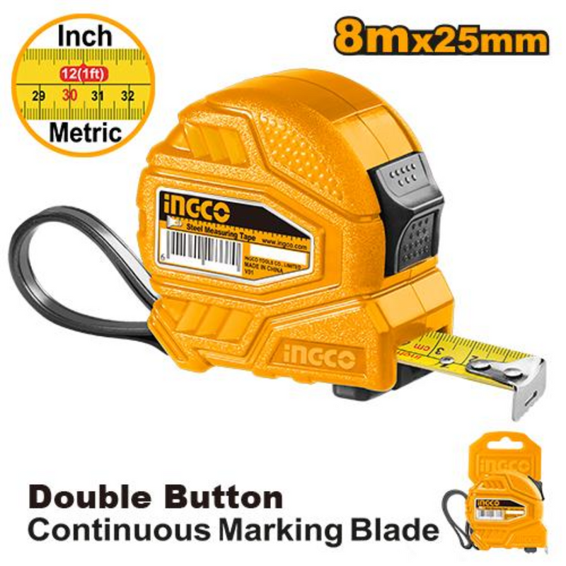 Ingco HSMT26825 Steel Measuring Tape 8M