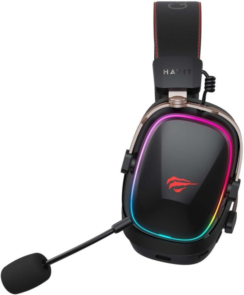 Havit H2039BG Wireless Tri-Mode Gaming Headset – RGB Light, Magnetic Ear Cups, Clear Sound