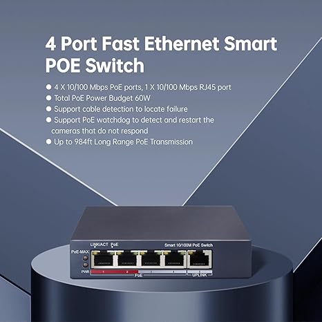 Hikvision DS-3E1105P-EI/M- 4 Port Fast Ethernet Smart POE Switch