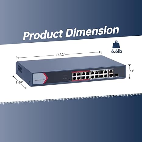 Hikvision DS-3E1318P-EI/M - 16 Port Fast Ethernet Smart POE Switch