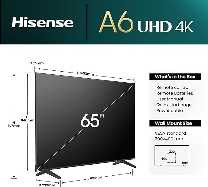 Hisense 65A6NKEN 65 Inch 4K UHD Smart TV