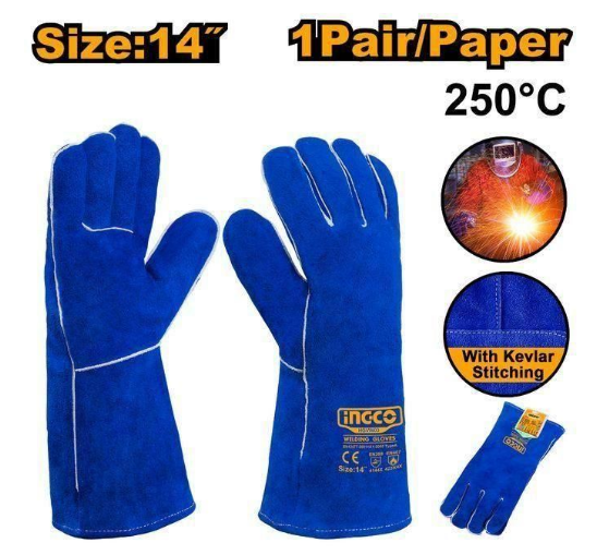 INGCO HGVW03 14-Inch Welding Gloves – Heat &amp; Flame Resistant Leather Work Gloves for MIG, TIG &amp; Arc Welding