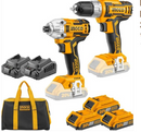 INGCO CKLI2048 20V Cordless 3-Piece Combo Kit – Lithium-Ion Drill, Impact Driver &amp; Work Light
