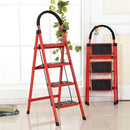 In-House JK-1104AR 4 Step Steel Red Folding Ladder 150kg Capacity – Heavy Duty Industrial Grade A-Type Step Ladder for Home, Office, Maintenance, and Construction Use